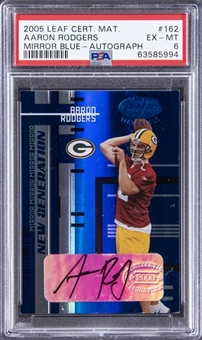 2005 Leaf Certified Materials "Mirror Blue" #162 Aaron Rodgers Signed Rookie Card (#5/15) - EX-MT 6